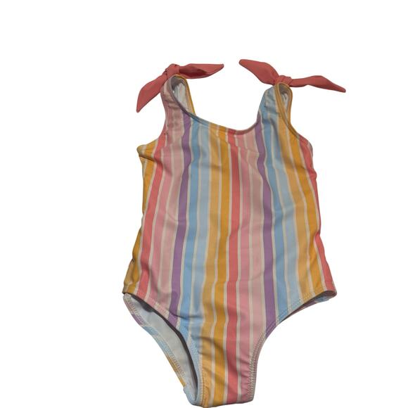 Rylee Faith Designs Girls 2T Swimsuit One Piece Rainbow Stripe Bow Shoulder NWT - Picture 2 of 10